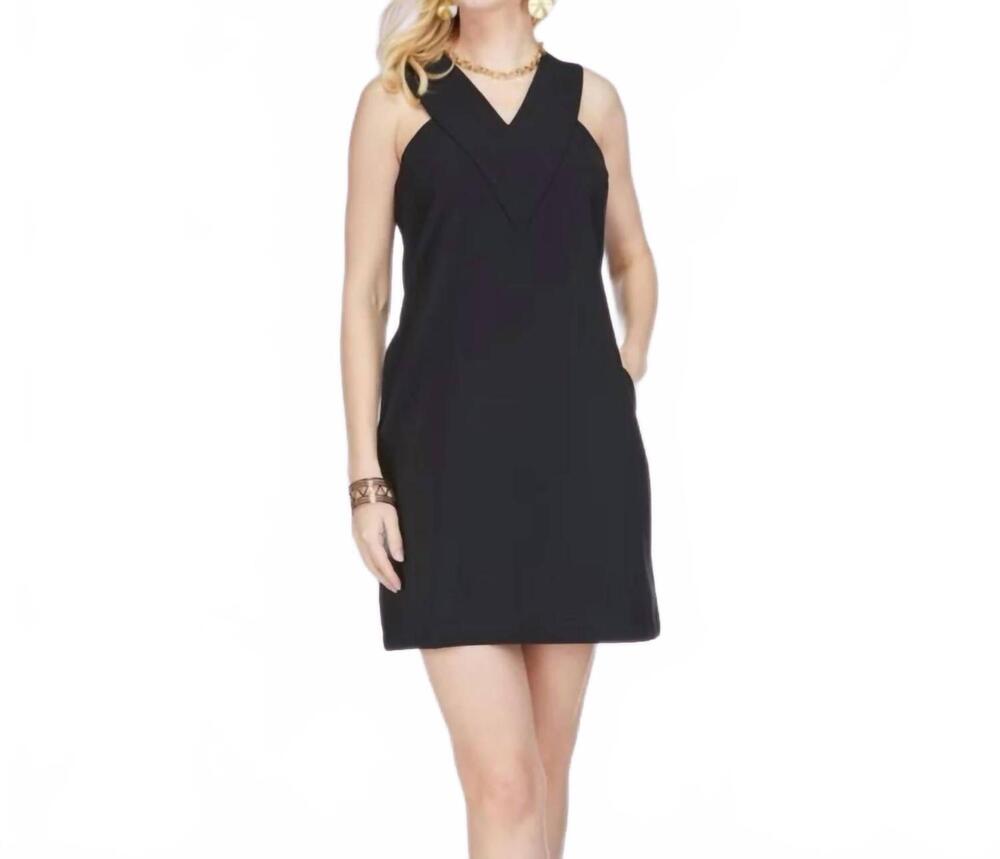 NEW JADE kai v-yoke halter dress in black